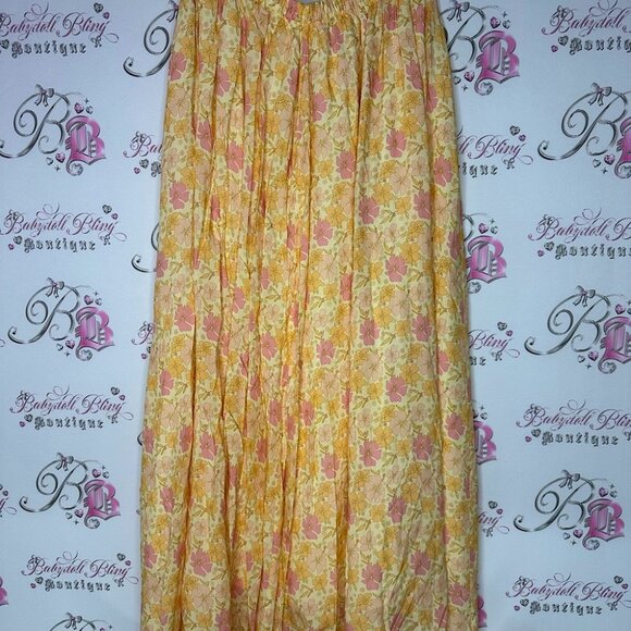 Jackson Rowe skirt maxi long flowers Floral Yellow Skirt pink orange - Picture 2 of 4